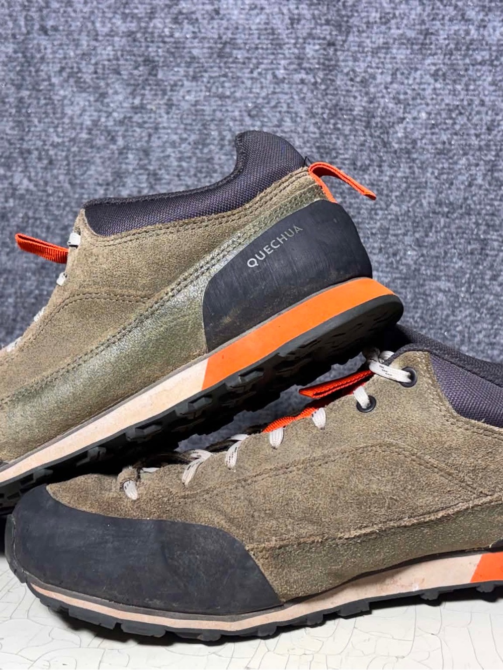 Quechua Men's Olive Green and Orange Trail Suede Shoes